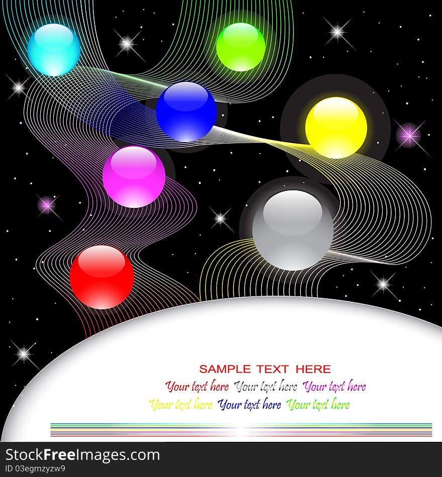 Abstract background with glass balls and banner. Abstract background with glass balls and banner.