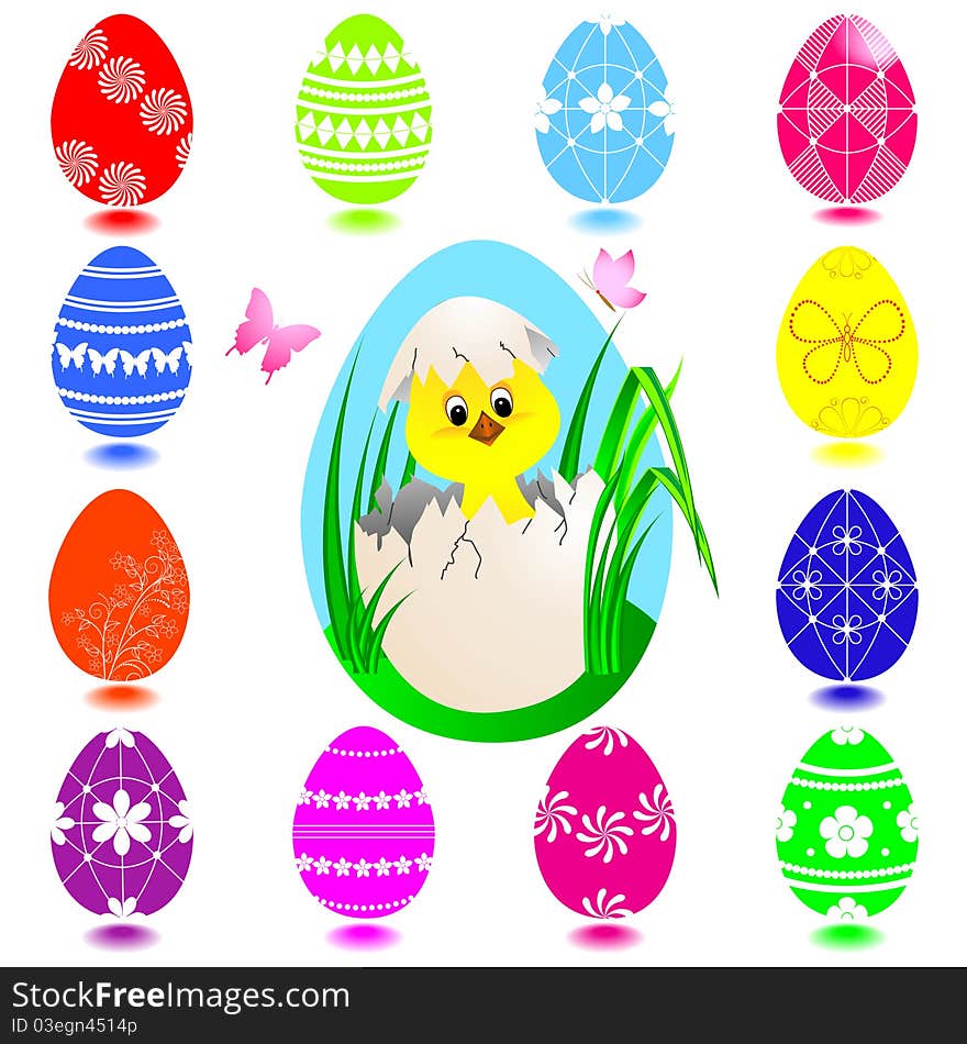 Easter icons with funny chicken and eggs. Easter icons with funny chicken and eggs.