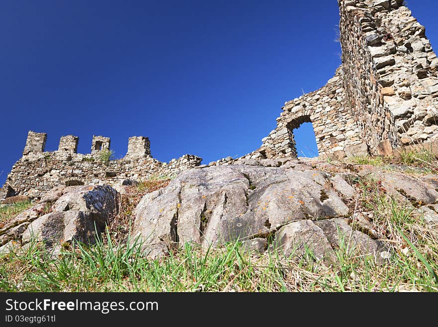 Ruins of the ancient Cimbergo’s castle, XII century, in the North of Italy. Brixia province, Lombardy region. Ruins of the ancient Cimbergo’s castle, XII century, in the North of Italy. Brixia province, Lombardy region