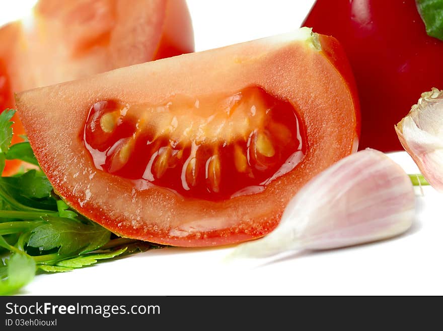 Ingredients for tomato sauce isolated on white