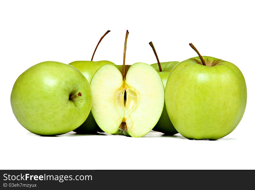 Fresh green apples, isolated on white