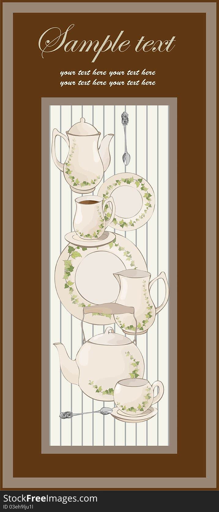 Illustrations coffee pot and teapot and spoon and