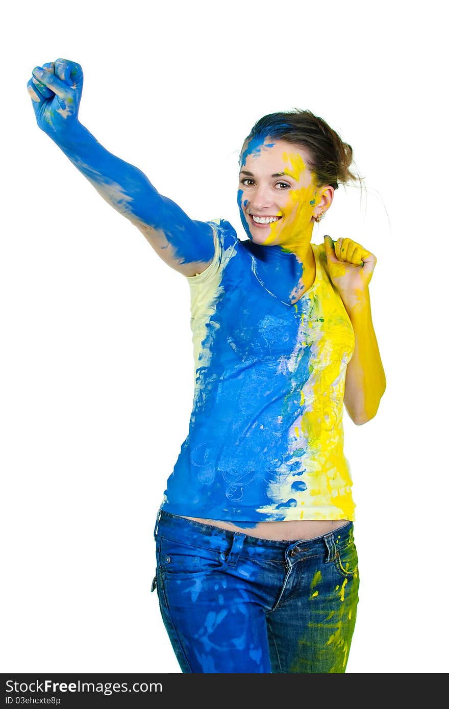 Young woman covered with paint. Young woman covered with paint