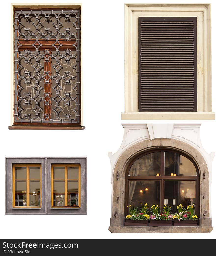 Ancient windows, history of the city, the windows on a white background