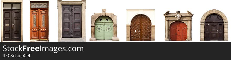 Antique doors, history of the city, the doors on a white background