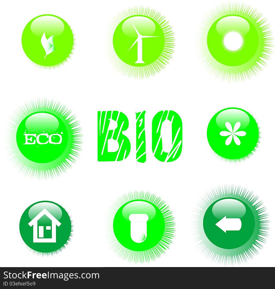 Set of ecology symbol icon green button. Set of ecology symbol icon green button