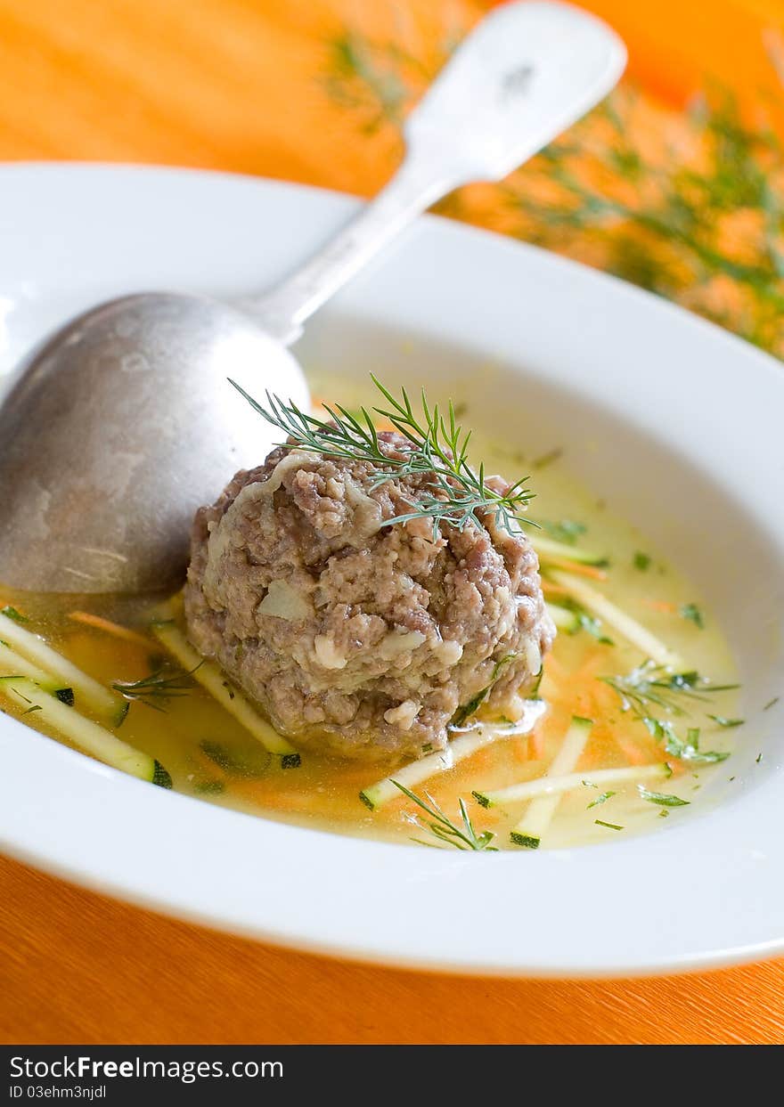 Soup with meatball and  vegetables