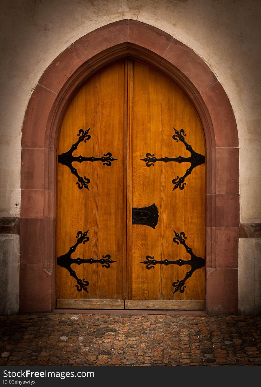 Old castle wooden doorway entrance. Old castle wooden doorway entrance