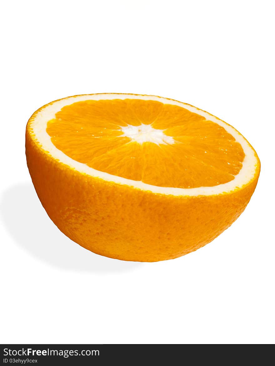 Half an orange on a white background