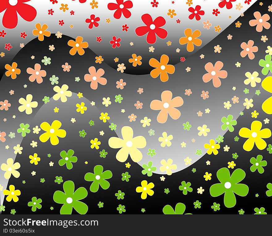 Retro background with colorful flowers