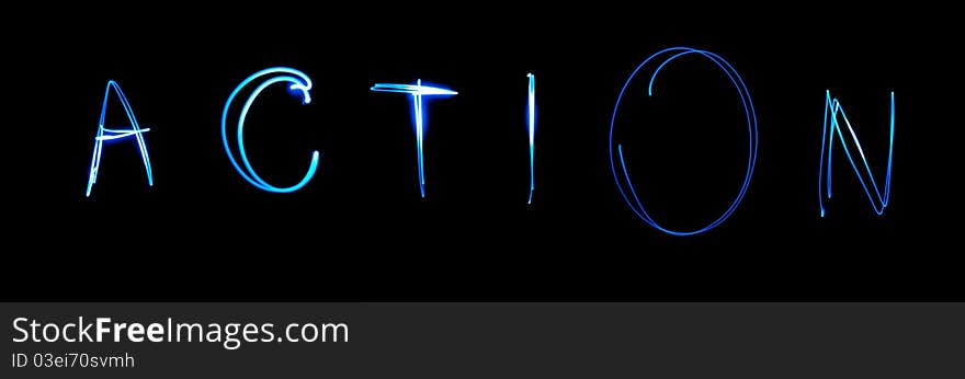 Painting light luminescent inscription word. Painting light luminescent inscription word