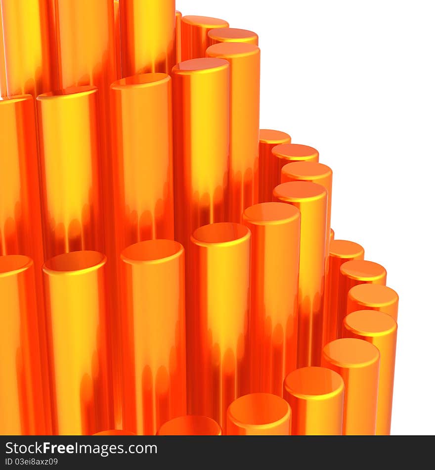 Abstract background with shiny orange cylinders arranged as spiral stairs. This is a detailed three-dimensional 3D render. Isolated on white background. Abstract background with shiny orange cylinders arranged as spiral stairs. This is a detailed three-dimensional 3D render. Isolated on white background