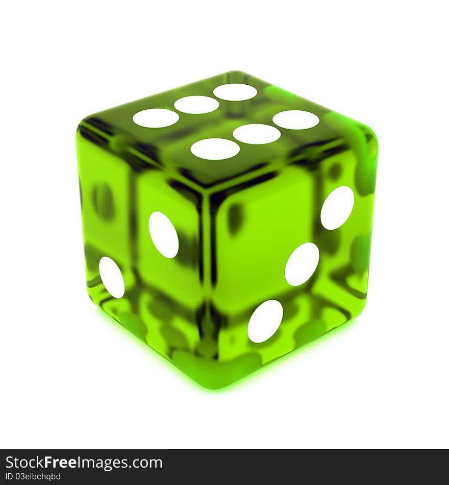 3D Green rolling dice on white background. 3D Green rolling dice on white background