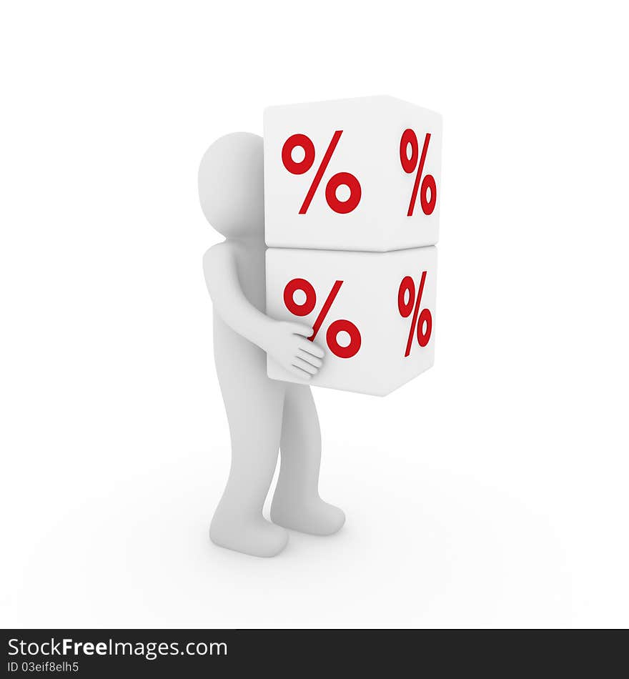 3d human red sale cube success white business. 3d human red sale cube success white business