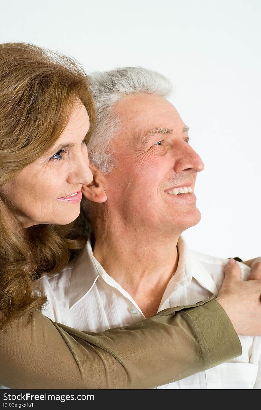 Nice elderly couple on a white background