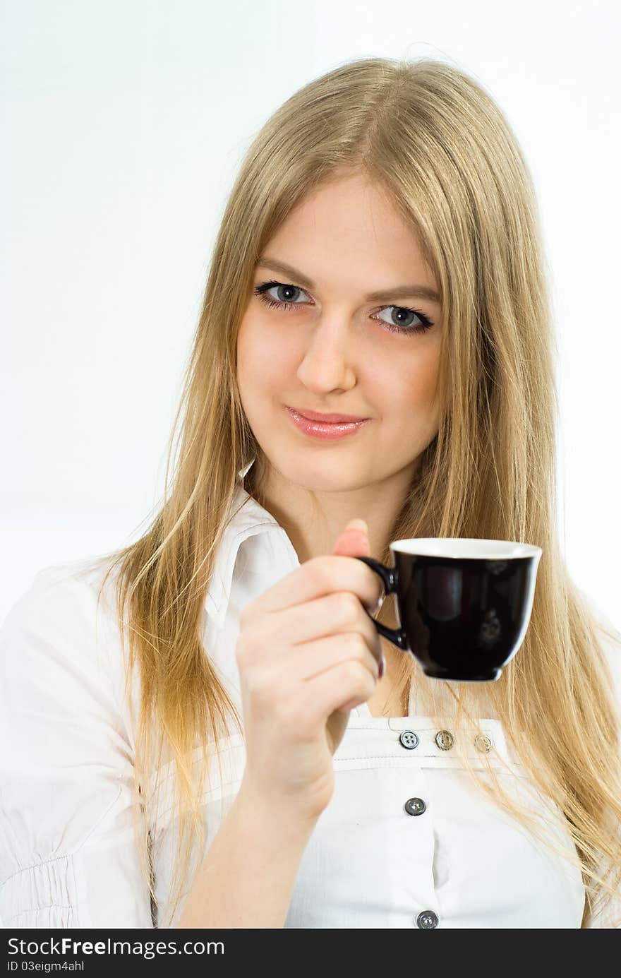 Pretty young girl on a white background. Pretty young girl on a white background