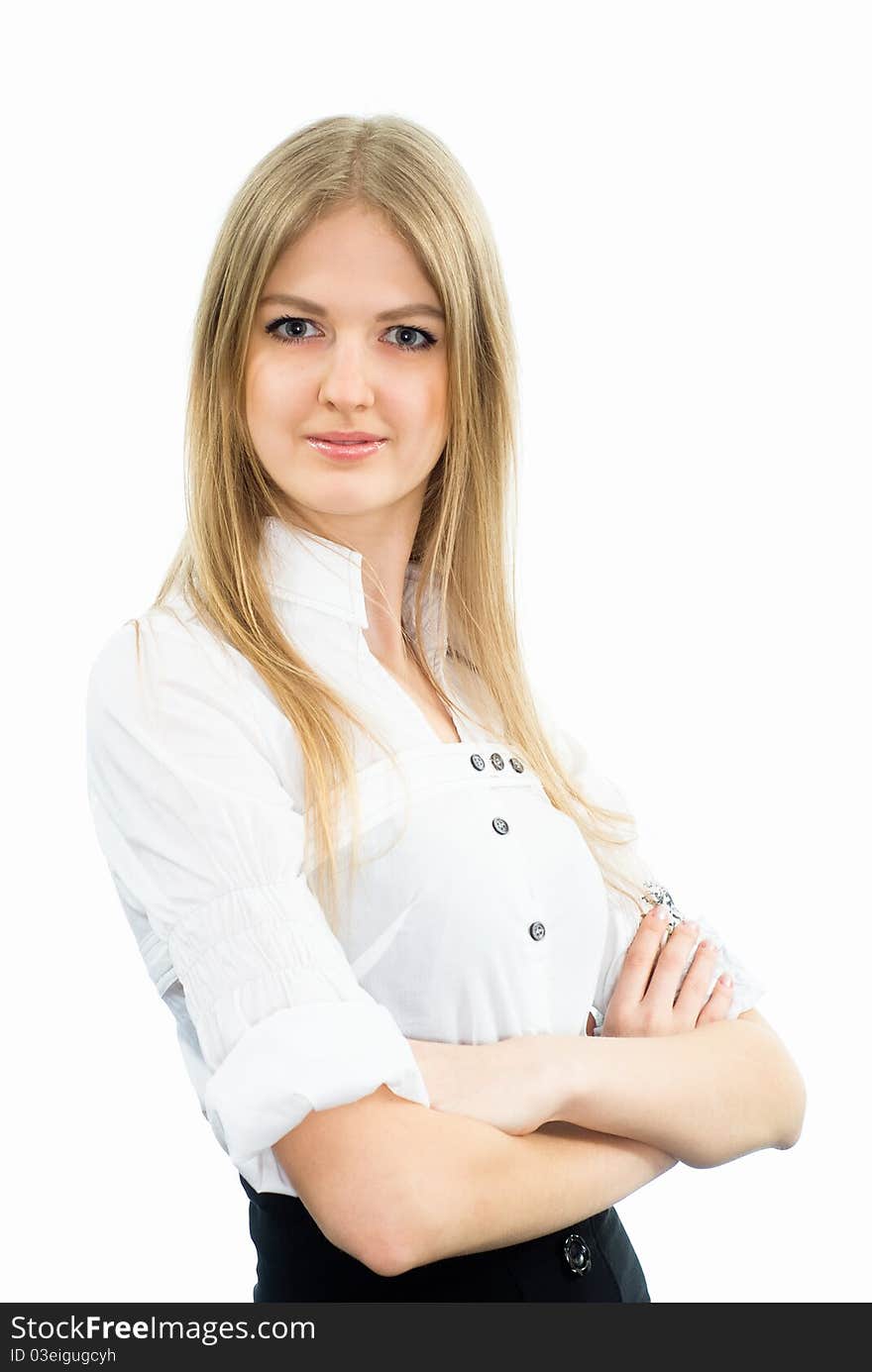 Pretty young girl on a white background. Pretty young girl on a white background