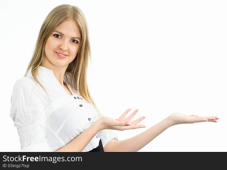 Pretty young girl on a white background. Pretty young girl on a white background