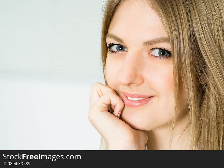 Pretty young girl on a white background. Pretty young girl on a white background