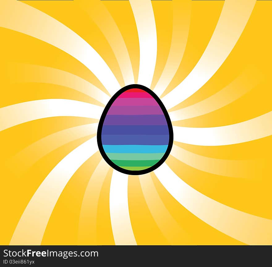 Illustration of a rainbow egg with swirly light bursts from behind it. Eps V8.