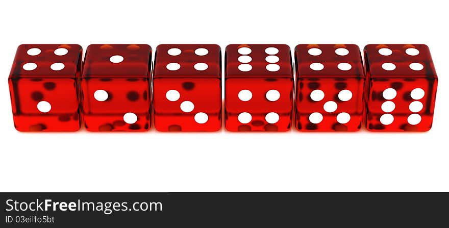 3D Red rolling dice on white background. 3D Red rolling dice on white background