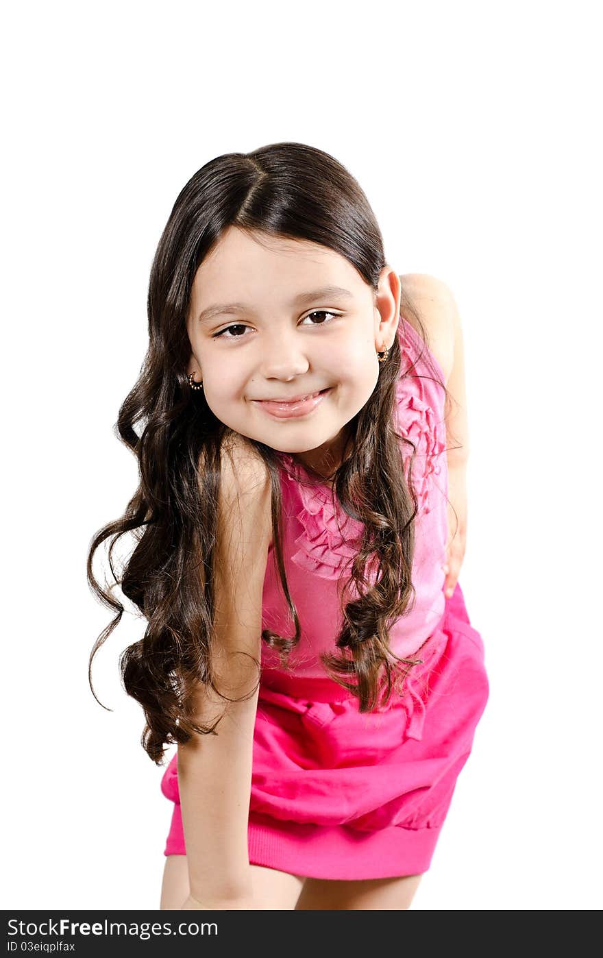 Happy pretty girl on a white background