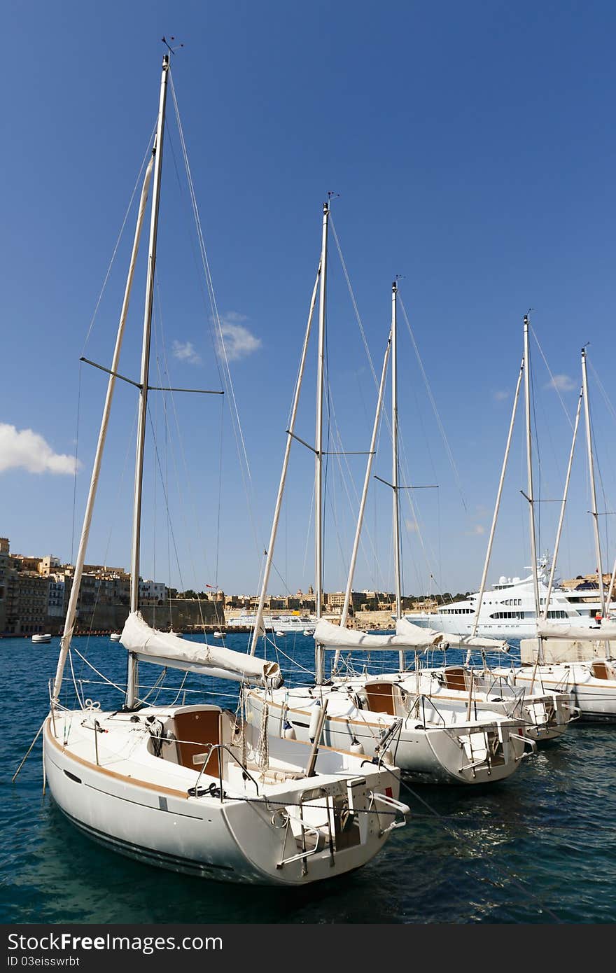 Sailboats at the Vittoriosa marina in Malta