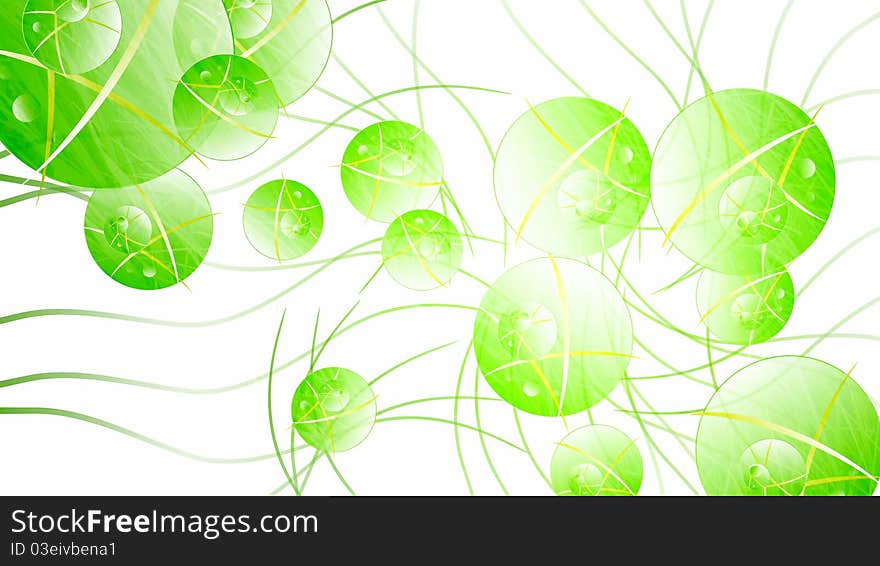 Abstract background - green spheres and lines, bright light. Abstract background - green spheres and lines, bright light