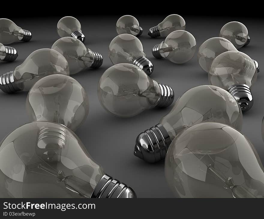 3d illustration of many light bulbs background