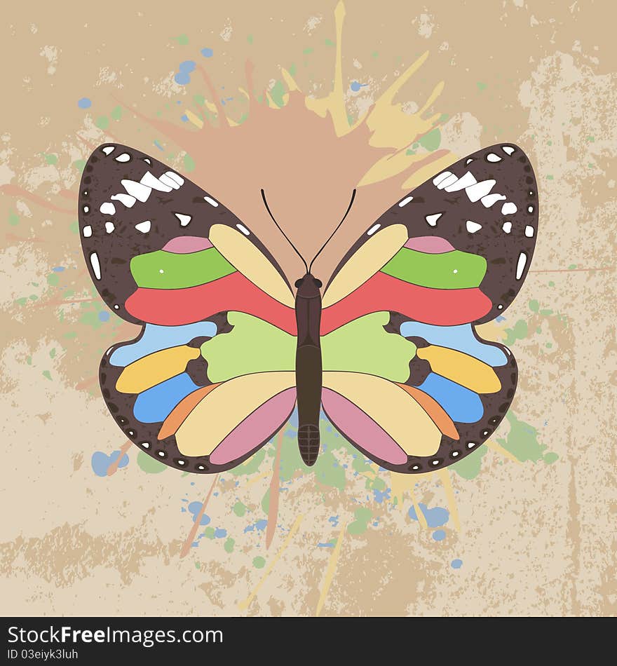 The butterfly sits on a wall. A illustration. The butterfly sits on a wall. A illustration