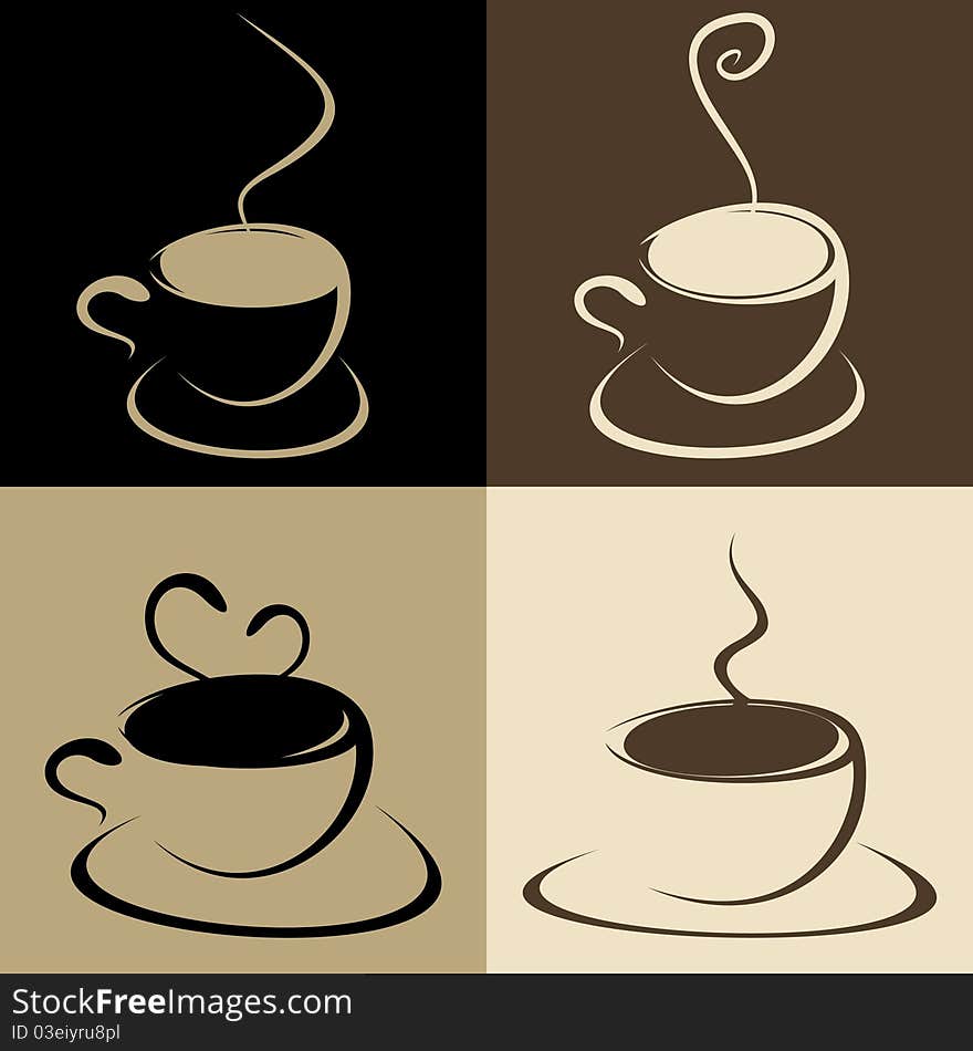 Set of mugs of coffee with a smoke. A illustration. Set of mugs of coffee with a smoke. A illustration