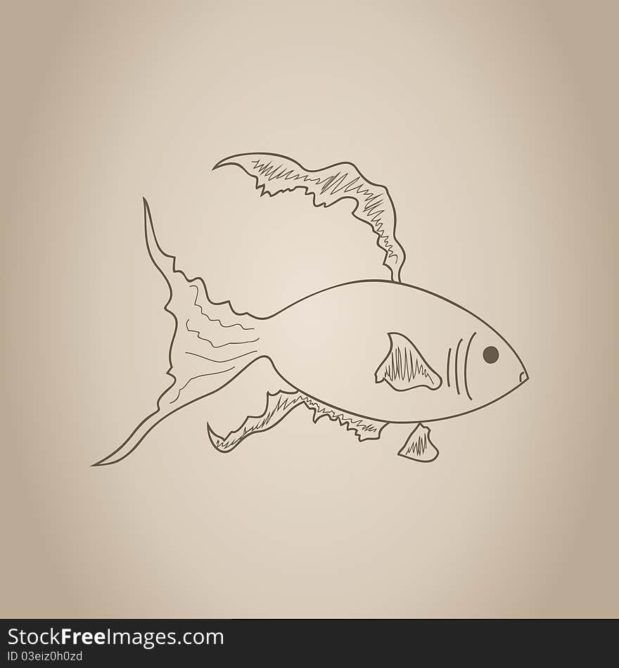 Gold small fish drawn by a hand. A illustration