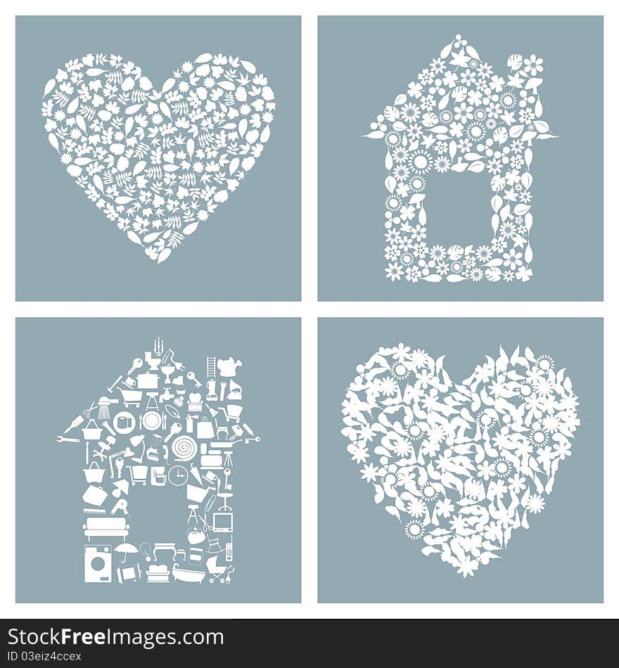 Collection of houses and hearts. A illustration. Collection of houses and hearts. A illustration