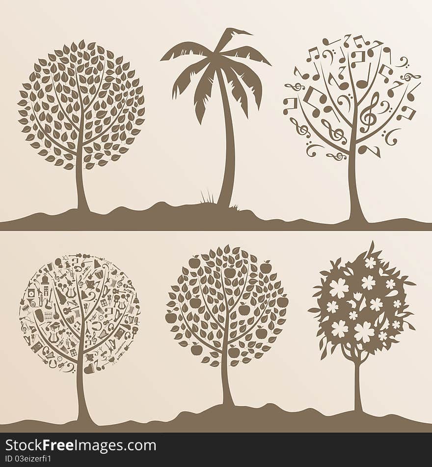 Silhouettes of trees on a white background. A  illustration. Silhouettes of trees on a white background. A  illustration