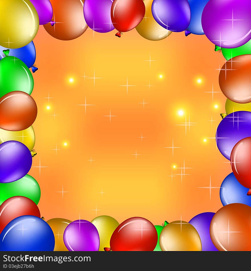 background, various coloured balloons and gold stars