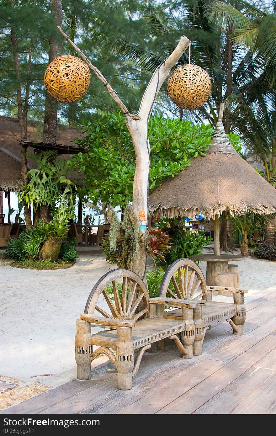 Wooden bench on an island in Thailand