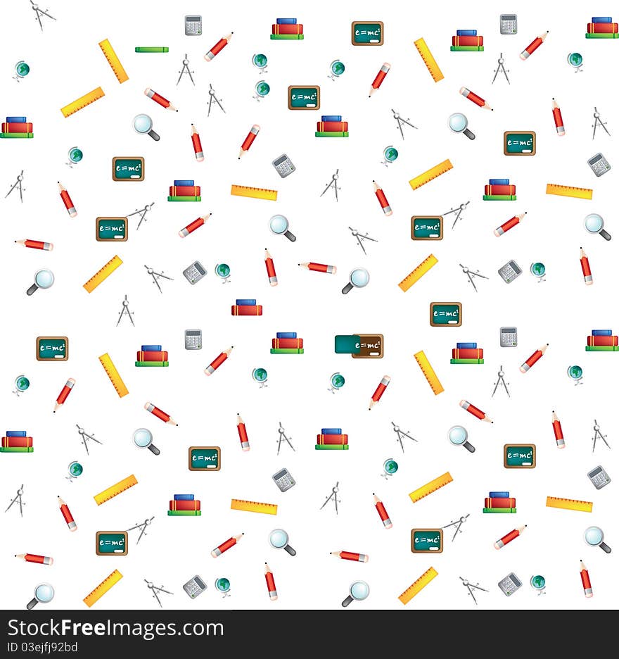 Schools back illustration background style with school objects. Schools back illustration background style with school objects