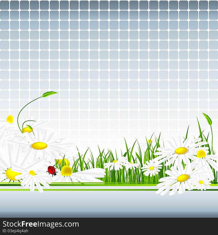 Abstract floral template with mosaic and chamomiles. Abstract floral template with mosaic and chamomiles