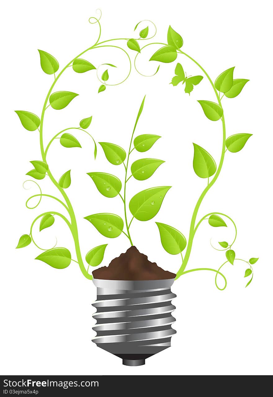 Light bulb of green plants. Isolated on white background. Vector illustration. Light bulb of green plants. Isolated on white background. Vector illustration.