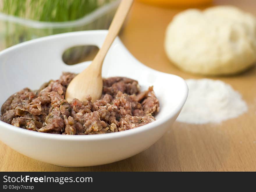 Dough with forcemeat end Wheat sprouts