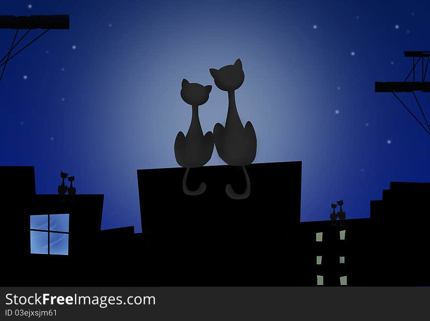 Cats on the roof of the night