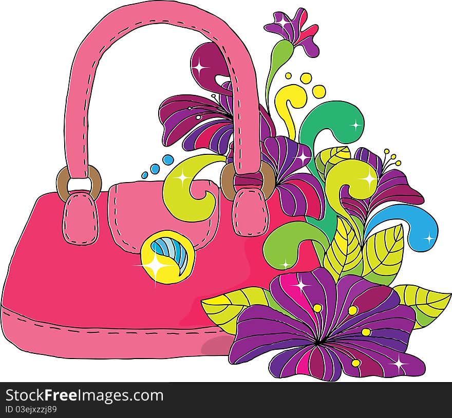 The female bag decorated with bright flowers. The female bag decorated with bright flowers.