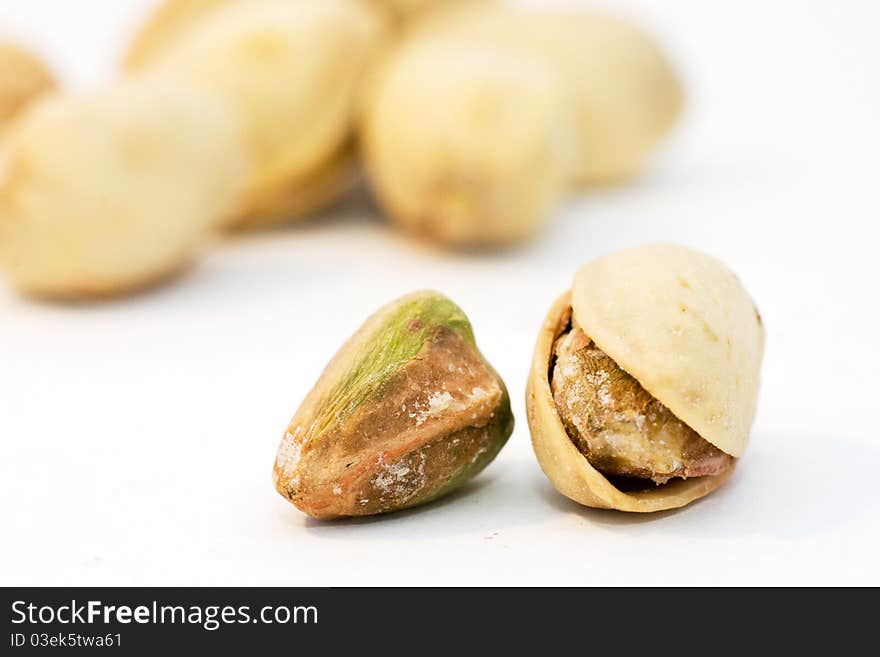 Pistachios on a white background