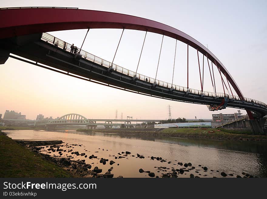 The bridge at the sunset in taipei city