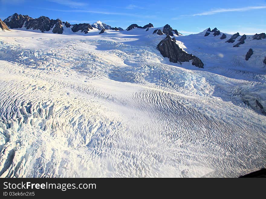 Franz Josef glacier at top view from Helicopter