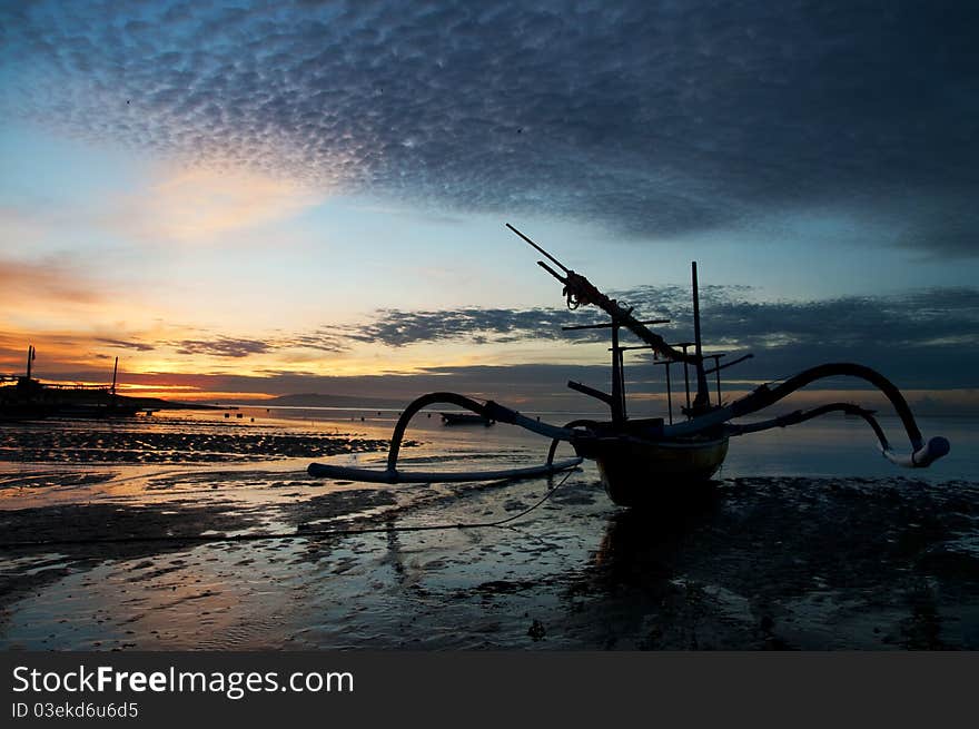 Fisherman boat on Sanur beach, Bali