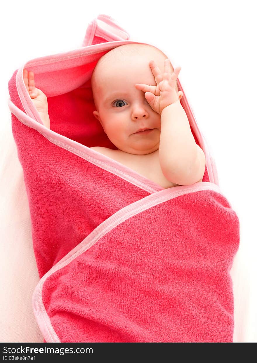 Surprised kid looks at a white background. Surprised kid looks at a white background.