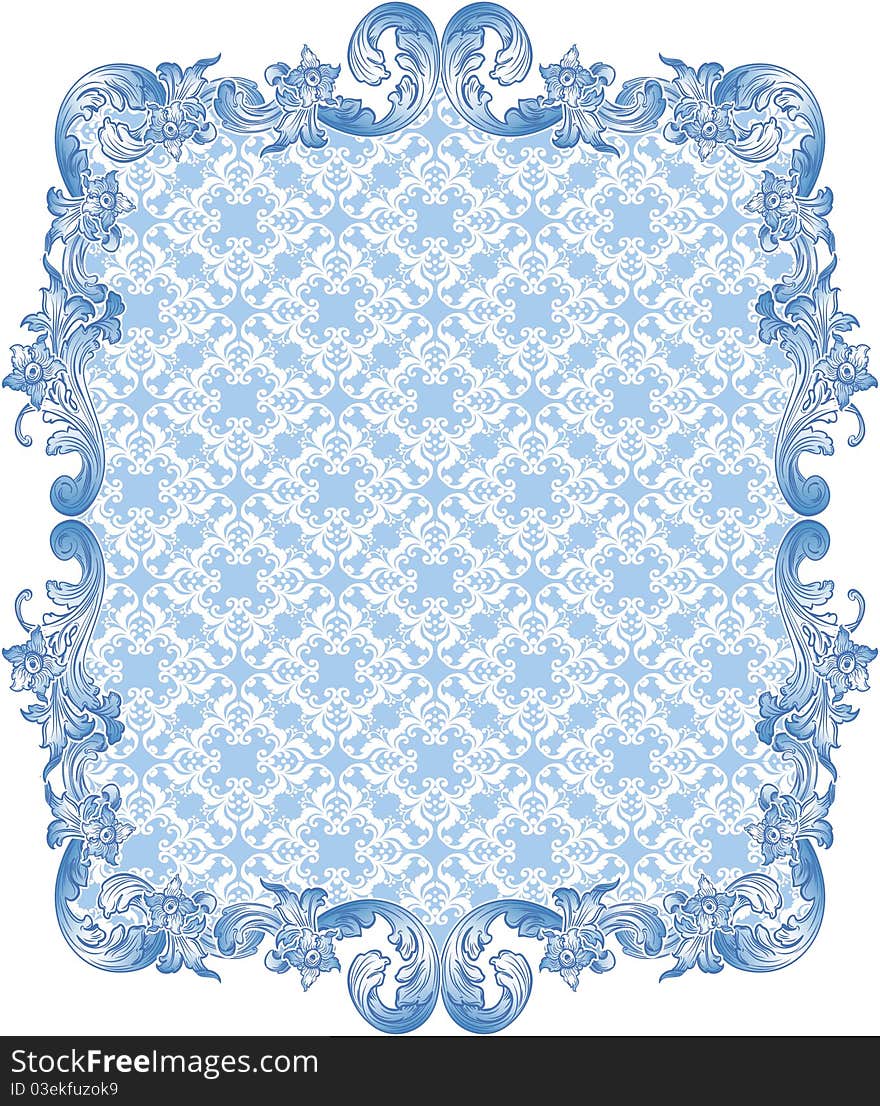 Blue floral background, the style of the Renaissance. Blue floral background, the style of the Renaissance