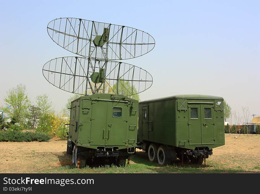 The military vehicles with radar in the base