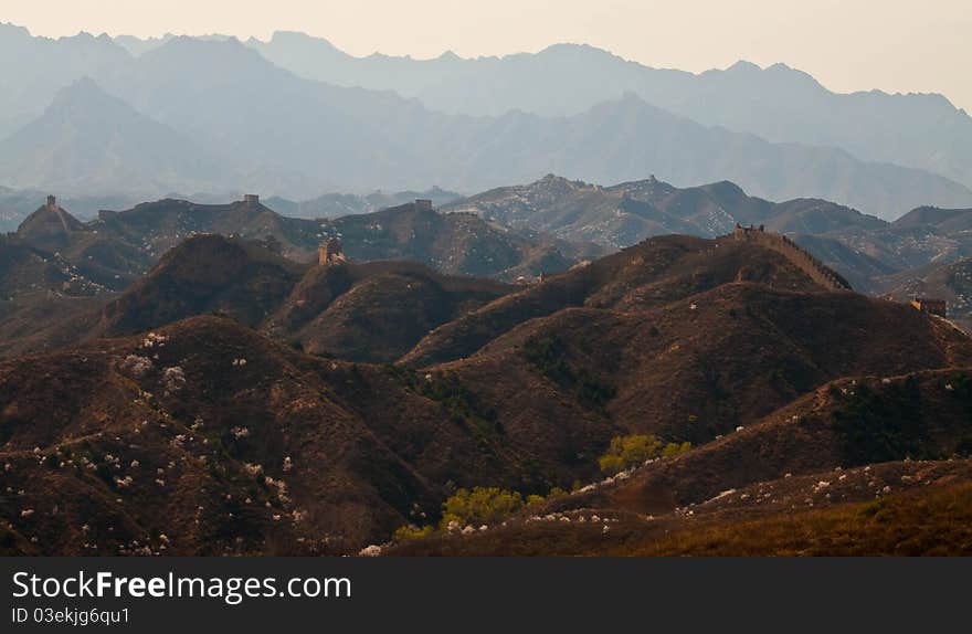 Mountain landscape and the Great Wall, China